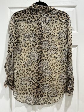 Equipment Leopard & Floral Sheer Button-Down Blouse - Beige & Black